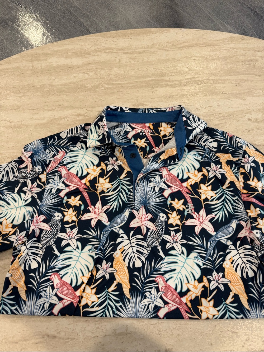 Izod Men’s Navy Tropical Print Polo Shirt Size S